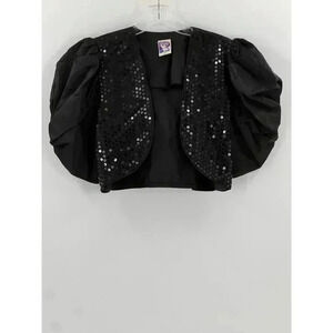 VINTAGE 80'S Yessica Sequin Black Shrug Jacket Ruched Sleeves Size 40 USA Medium